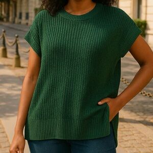 Zenana Forest Green Knit Short Sleeve Sweater Top
